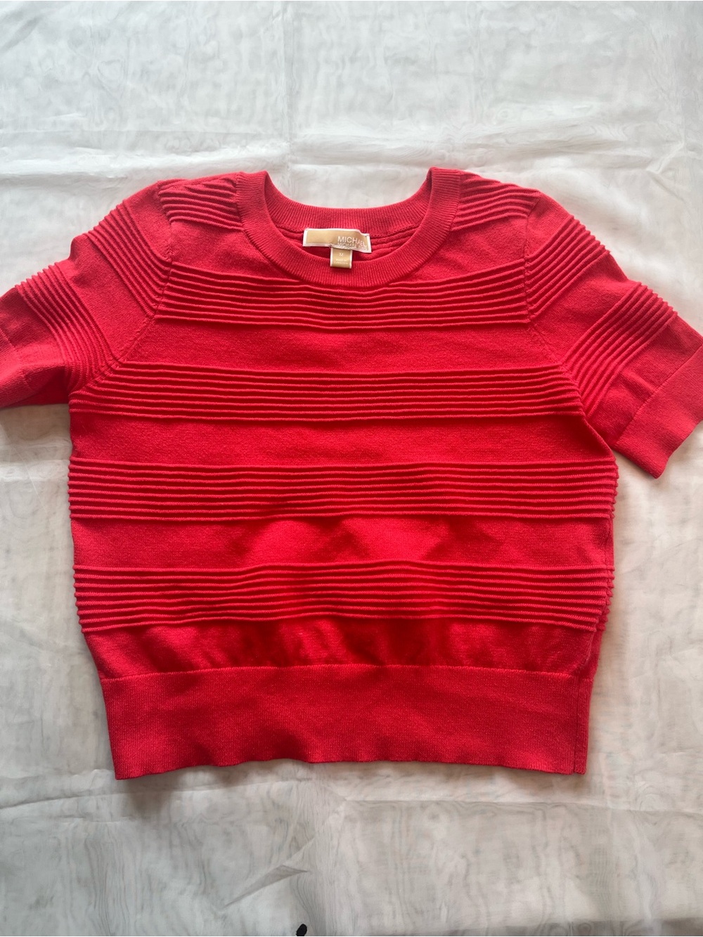 Michael Kors Vibrant Coral Ribbed Crewneck Sweater